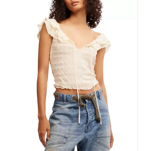 Love You More Ruffle Smocked Top NWT Size L Coquette Boho Cottagecore Milkmaid